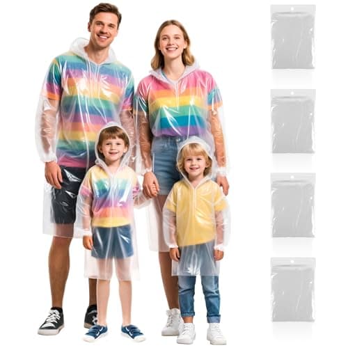 JuanYi Disposable Rain Ponchos for Family 4 Pack Thicker Waterproof Ponchos