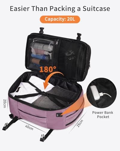 ECOHUB Ryanair Cabin Bag 40x20x25 Underseat Travel Bag 9 Pockets Hand Luggage Backpack Recycled PET Eco Friendly Rucksack for Women & Men Carry on Bag with USB Port, 20L, Pink — view 5