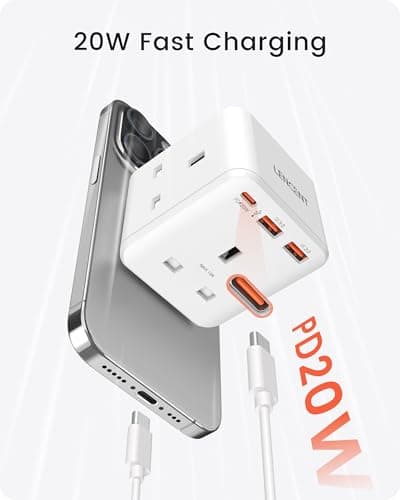 LENCENT 3 way plug adaptor with 3 Fast Charge USB，PD&QC 3.0 20W — view 3
