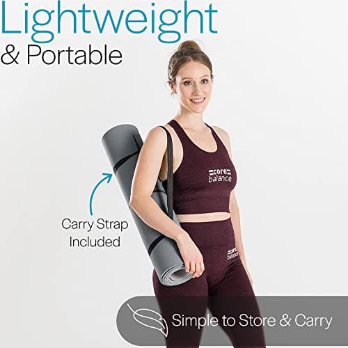 Core Balance TPE Yoga Mat with Alignment Lines 6mm Non Slip Foam Exercise Fitness with Travel Strap (Grey) — view 5