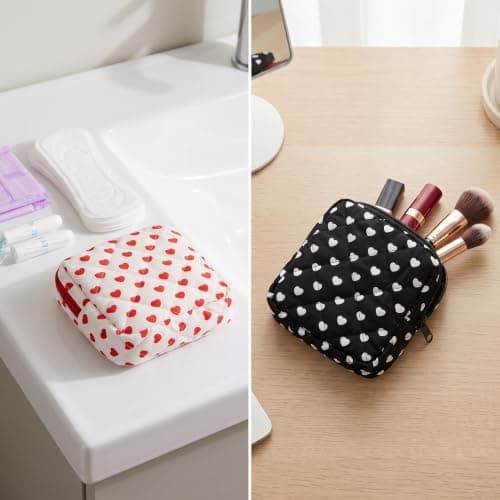 SINJAETRQ 2PC Portable Period Bag for Teen Girls and Women, Cute Polyester Sanitary Bags with Zipper, Reusable Menstrual Pad Storage Pouch for School Travel, First Kit Gift — view 5