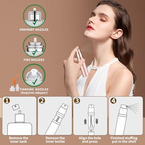 szyanlai Portable Perfume Atomiser Refillable - 5ml Empty Travel Perfume Bottle, Nano Mist, Leaking Proof, Bottom Pump without Funnel, Luxurious Mini women and men(Rose Gold) — view 4