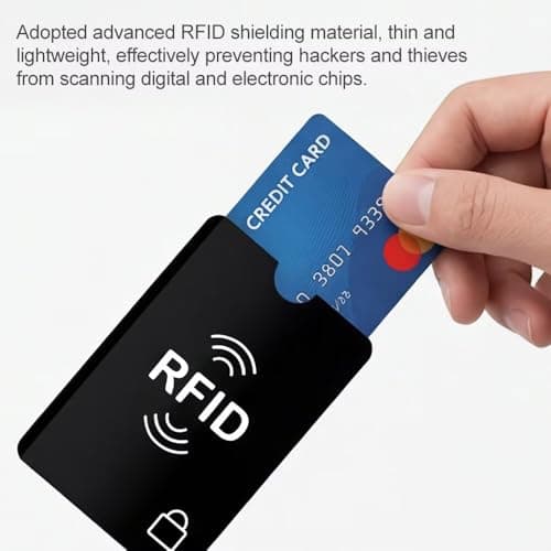 RFID Card Holder, 10 Pack RFID Blocking Sleeves for Credit Cards & 2 Pack Passport Protector Sleeves, Anti-Theft Signal Blocker Security Protection for Cards, Passport, Travel, Men and Women - Black — view 3