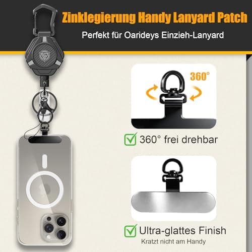 Oaridey Magnetic Phone Anti-Theft Retractable Phone Steel Chain with Durable Carabiner & 360° Metal Pads, Anti-Theft Mobile Phone Strap for Skiing, Hiking, Fishing, Concerts and Travel, Pack of 2 — view 5