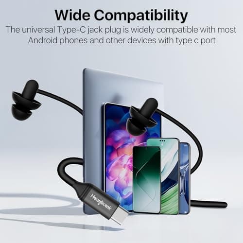 Hearprotek 1 Pair Sleep Headphones, Noise Cancelling Earbuds with Microphone, USB C Silicone Earbuds for, Android,Perfect for Sleeping, Snoring, Travel, Meditation, Relaxation — view 6