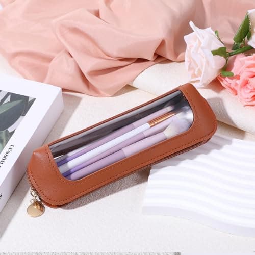 Clear Makeup Pouch, PU Leather Small Makeup Brush Bag — view 5
