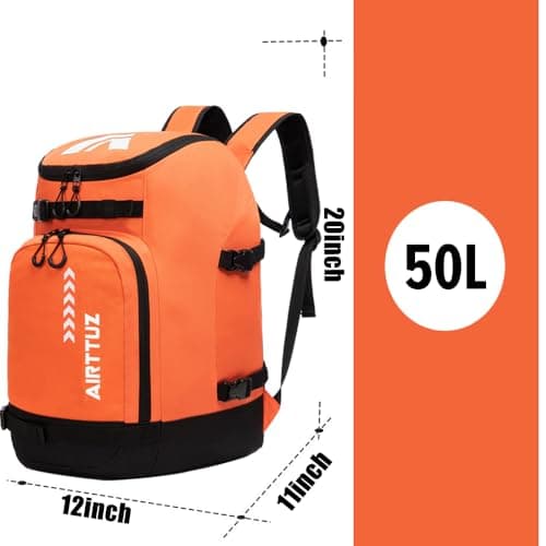 AIRTTUZ Ski Boot Bag - Ski and Snowboard Boots Backpack，Excellent for Travel with Waterproof Exterior & Bottom - for Men, Women and Youth. (ORANGE) — view 5