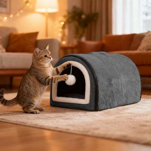Winter Heated Cat Bed with Adjustable Temperature Control Detachable Semi Enclosed Design Arched Roof for Indoor Comfort Ideal Small Medium Breed Winter Home Travel Use (A, One Size) — view 4