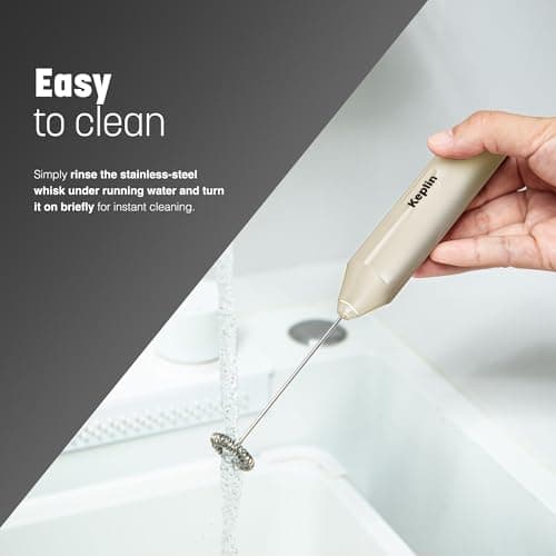 Keplin Handheld Milk Frother - Stainless Steel Electric Whisk - Portable Battery Operated Coffee Stirrer for Lattes, Matcha, Protein Shakes - Ergonomic, Compact, Easy to Clean & Use (Cream) — view 5