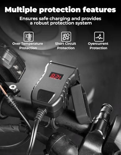 KEMIMOTO Motorcycle USB Charger with USB-C and USB-A Ports, 61-Inch Extra-Long IP66 Waterproof Cable, 30W 3.0 Fast Charging for Phone GPS, On/Off Switch, SAE 5A Fuse, Fits 7/8" Handlebars — view 3