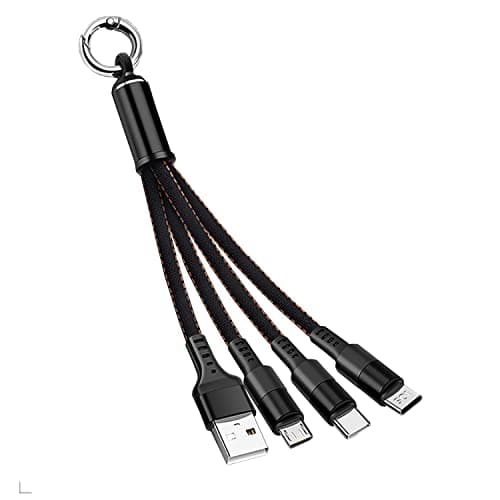 Zigmoon hair AOYIY Multi USB Charger Cable 15CM, 3-in-1 Short Fast Charging Cable Keychain with iP/Micro/USB Type C Connector for Cell Phones, Tablets and More (Black)