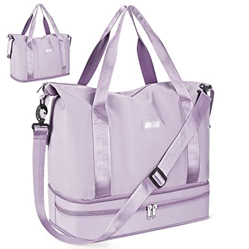 CS COSDDI Travel Duffel Bag, 29L Weekend Bag with Trolley Sleeve, Dry & Wet Seperated Sports Gym Bags, Waterproof Carry On Bags for Women Men Weekender Hospital