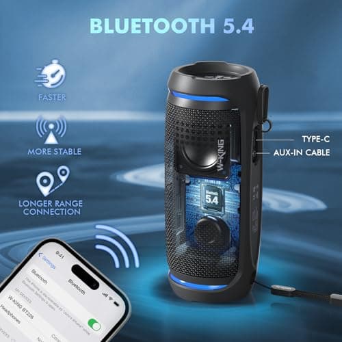 W-KING Bluetooth Speaker, 36W Portable Wireless Bluetooth Speakers, IPX6 Waterproof Outdoor Speaker Loud With 360° Stereo Hi-fi Sound, 2 EQ, BT 5.4, 30H Playtime, for Travel, Sport, Beach, Gifts — view 5