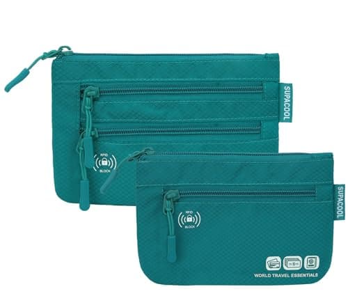 SUPACOOL Passport Holder Wallet Bag for Men Women Family, Card Holder Organizer for Tote, RFID Blocking, Travel Pouch for AIRports, Trains, Buses, 2pcs Set(Green)