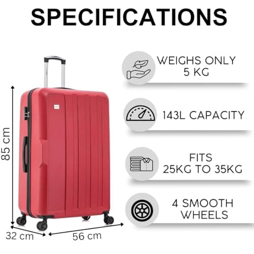FLYMAX XL 32" Extra Large Suitcase 4 Wheel Lightweight Luggage Hard Shell Check in Hold Travel ABS 143 Litre Capacity Travel Case with 3 Digit Combination Lock + Telescopic Handle Red — view 4