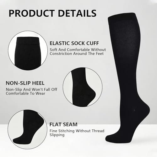 Bamboo Compression Socks Women Men 15-20 mmHg – 4 Pairs Knee High Flight Socks for Travel, Nurses & Pregnancy | Graduated Support, Soft Breathable Bamboo Viscose, Size L/XL (EU 39-42), Blac — view 4