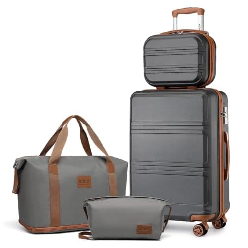 Kono 4 Piece Luggage Set ABS+PC Hard Shell Carry-On Cabin Suitcase, Grey