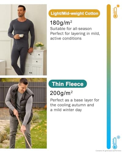 wirarpa Men's Thermal Underwear Set Long Johns Top & Bottom Black XXL — view 6