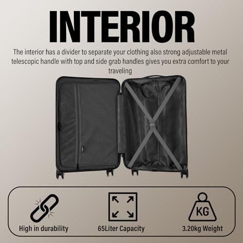 ATX Luggage Medium Suitcase on 4 Dual Spinner Wheels Super Lightweight ABS Hard Shell Hold Check in with Built-in TSA Lock (Orange, 65Liter) — view 6