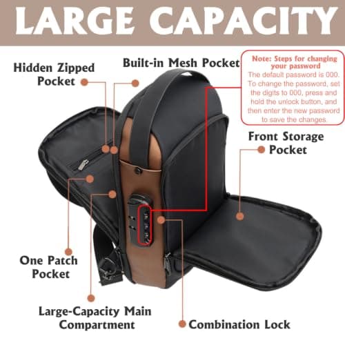 KASESSS Sling Bag Crossbody, Chest Bag Multiple Pockets, Man Bags with a Combination Lock, Waterproof Anti Theft Bags, Chest Small Backpack for Running Workout Hiking Cycling Travelling Lightweight — view 4