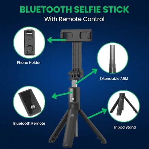 Mobitel Selfie Stick Tripod with Wireless Remote for iPhone Samsung Android GoPro, 3 in 1 Bluetooth Phone Tripod Stand, Extendable 72.5cm Portable Selfie Stick 360° Rotation for Travel Vlogging — view 2