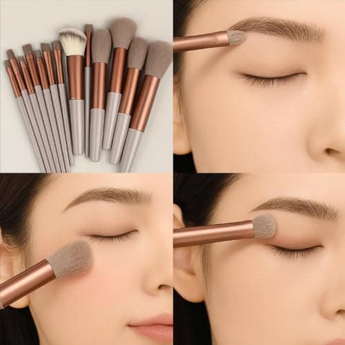 13-Piece Brown Makeup Brush Set with Carrying Pouch with Storage Bag Portable Travel Size Make Up Brush Set for Foundation Powder Eye Shadow Contour handles Soft Dense Bristles (Brown Brush & Bag) — view 5
