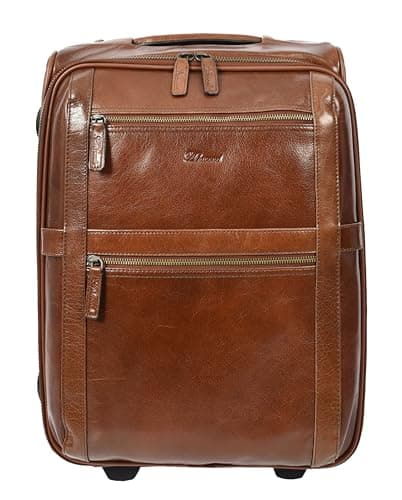 Genuine Leather Suitcase On Wheels Cabin Size Trolley Travel Bags Bourse (Chestnut) — view 2