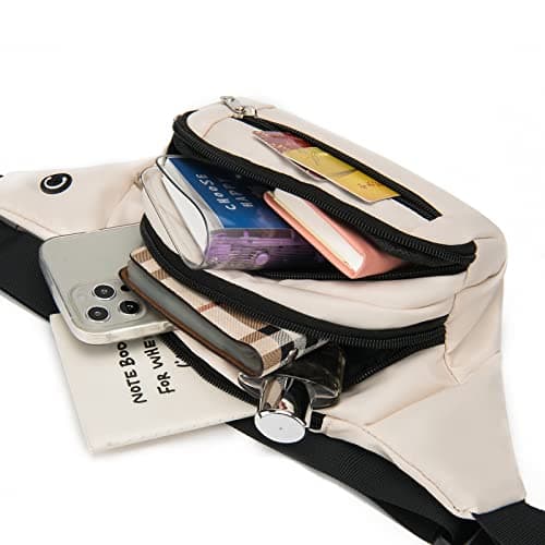 DAITET Fanny Pack Cream White for Men & Women, Large Crossbody Waist Bag & Hip Bum Bag with Adjustable Strap for Outdoors, Workout, Traveling, Casual, Running, Hiking, Cycling — view 4