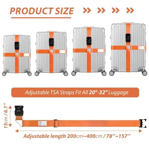 Linpr Adjustable Cross Luggage Straps with TSA Approved Locks, Orange — view 3