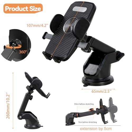 XUKEY Car Phone Holder, Adjustable Air Vent Car Phone Mount 360° Rotation for Dashboard/Windscreen, for iPhone 4.0''-6.4'' Carbon Fiber Black — view 6