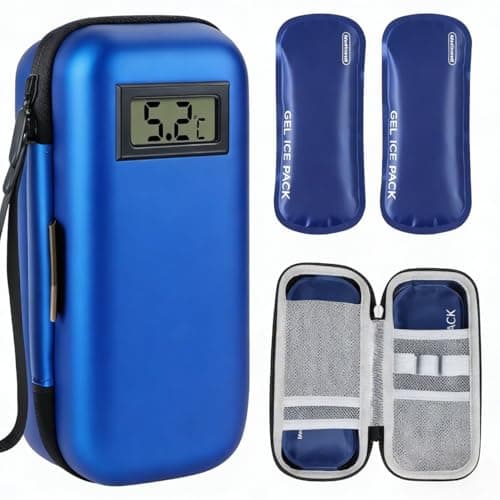 Insulin Cooler Travel Case, Refrigerated Medicine Travel Case with 2 Reusable Ice Packs TSA Approved for Diabetic Supplies Patent Pending, Portable Temperature Display Medicine Travel Cooler (Blue)