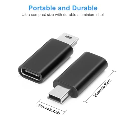 AIYEEN USB-C to Mini USB Adapter (2 Pack), Aluminum Alloy Data Adapter, Compatible with Laptops/Tablets, Flash Drive, MP3 Players, Digital Cameras, Black — view 6