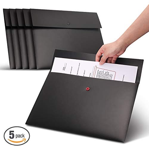 VANRA 5 Pieces A4 Envelopes Folders for Paperwork Plastic Wallets Document Organizer with Snap Button Closure A4 Letter Size (Black) — view 6