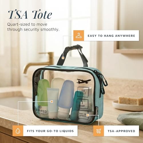 Toiletry Bag Kit Set: Hanging Travel Toiletry Bag + 311 TSA Cosmetic Liquid Bag + Ultralight Accessory Organizer Pouch, Dusty Teal Makeup, 3 Piece Toiletry Set — view 4