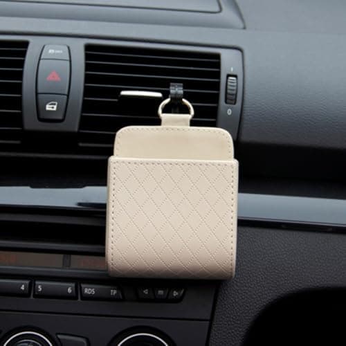 Space Efficient Car Vent Phone Holder with Integrated Storage Pouch Ideal Travel Buddy (Beige) — view 2