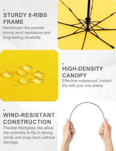 RusuiQinsan Compact Umbrella, Windproof Strong, Folding Travel Umberella, Pocket Sun Umbrella for Men & Women(Yellow) — view 3