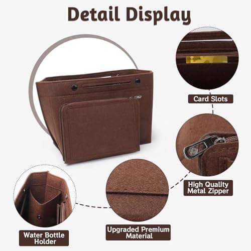 AIYJWXINP Bag Insert Organizer, Handbag Organiser Insert, Multi-Pocket Felt Handbag Organizer With Zipper for Insert Wallet Organizer, Folding Tote Bag Organizer Insert for Longchamp (brown, M) — view 5