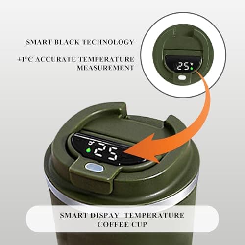 AMFUN Travel Mug, 380ml Insulated Reusable Leakproof Car Coffee Cup, Led Temperature Display Tumbler, Stainless Steel Mug for Hot & Cold Beverages (Green) — view 4