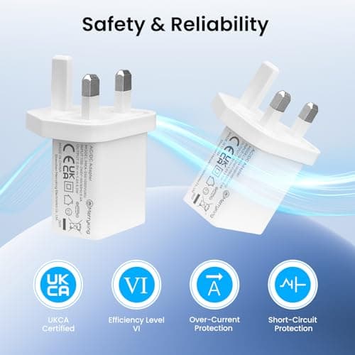 2PCS UKCA 5V 1A USB Wall Pulg 3-Pin Portable Charger Universal Travel Adapter for USB Light, Phone, Tablet, Speaker, Smart Watch, Earbud, Fan, Razor, etc — view 4