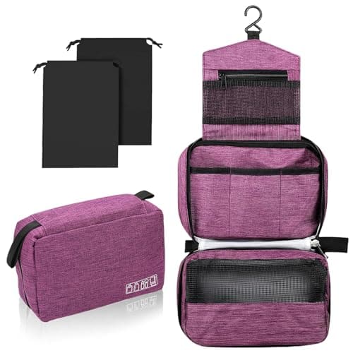 Aucuu Hanging Toiletry Bag, Cosmetics Makeup Bag, Wash Bag Cosmetic Bag with Hook & Handle, Foldable Travel Wash Bag with 2 Drawstring Bag, Organizer for Men Women, Business Trip, Vacation