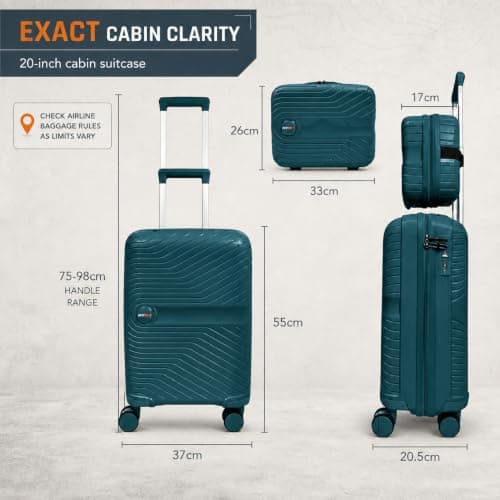 RYDR 2-Piece Lightweight Luggage Set Hard Shell Suitcase with Combination Lock Spinner Wheels Travel Carry On Hand Cabin Luggage with Beauty Case (Lake Blue) — view 2