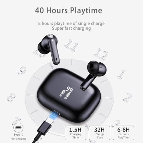 Wireless Earbuds, 2026 Bluetooth 5.4 Headphones in Ear 6D Deep Bass Stereo, 40H Earphones with 4 ENC Noise Cancelling Mic, IP7 Waterproof LED USB-C, AI-Enhanced Calls Bluetooth Earbuds for Android iOS — view 4