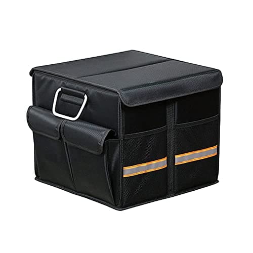 SOREIA Collapsible Car Trunk Organizer with Reflective Strips, Durable 1680D Oxford Fabric, Large Capacity Storage Bin with Aluminum Handles, Anti-Slip Bottom Black Small (S: 35 * 35 * 30cm)