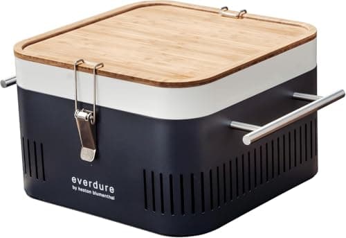 Everdure by Heston Blumenthal Cube Portable Charcoal BBQ Grill – Compact Travel Barbecue with Bamboo Tray, Chrome Rack, Porcelain Enamel Firebox & Cool Touch Handles – Outdoor Camping BBQ in Graphite — view 2