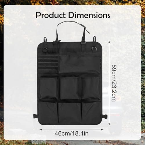 Wi8parts Tactical Car Seat Organiser 46 x 59 cm Tactical Seat Back Organiser with 6 Pockets and Molle System for Camping, Car Organiser Back Seat Waterproof (7 Pockets - Black) — view 2