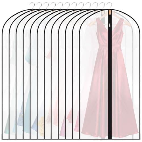 12 Pack Garment Bags, 47in PEVA Suit Bags Clothes Covers, Black Edge