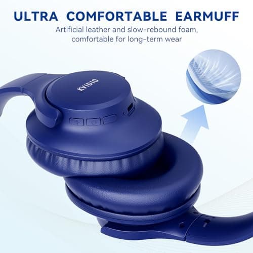 KVIDIO Bluetooth Headphones Over Ear, 65 Hours Playtime Wireless Headphones with Microphone, Foldable Lightweight Headset with Deep Bass,HiFi Stereo Sound for Travel Work PC Cellphone (Blue) — view 6