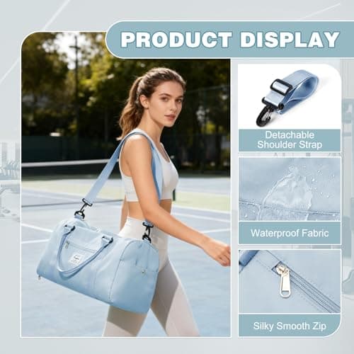 WEPLAN Gym Bag Womens Men Sports Fitness Bags Weekend Overnight Bag Travel Duffle Bags for Women with Shoes Compartment Wet Pocket,Holdall Hospital for Swimming Carry on Hand Luggag,A3-Sky Blue — view 6