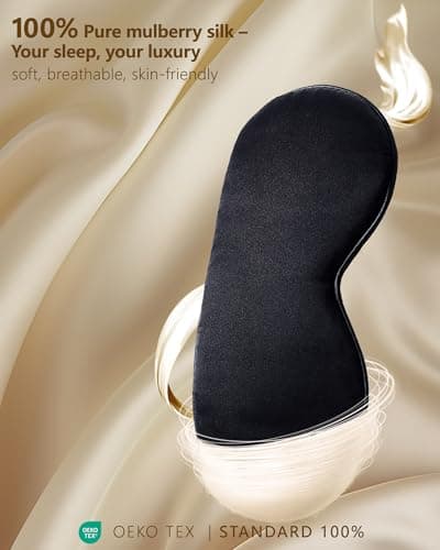 Aosun Silk Sleep Mask, 22-Momme 100% Pure Mulberry Silk Light-Blocking Eye Mask with Adjustable Strap, Hypoallergenic, Gifts for Women and Men (Black) — view 2