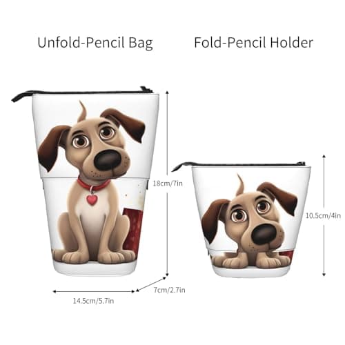 NBSKSDLK Standing Pencil Case, Cute Telescopic Pencil Pouch, dog Pencil Bag, Kawaii Stand up Pen Holder, Portable Aesthetic Makeup Bag for Christmas Holiday New Year Office Bag — view 4
